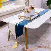 Velvet Table Runner Light Blue White